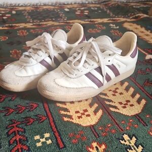 adidas White Sneakers with Purple Stripes